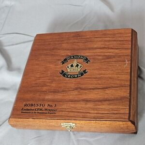 Diamond Crown Robusto No.3 Empty Cigar Box Wooden Velvet Lined Hinged Humidor